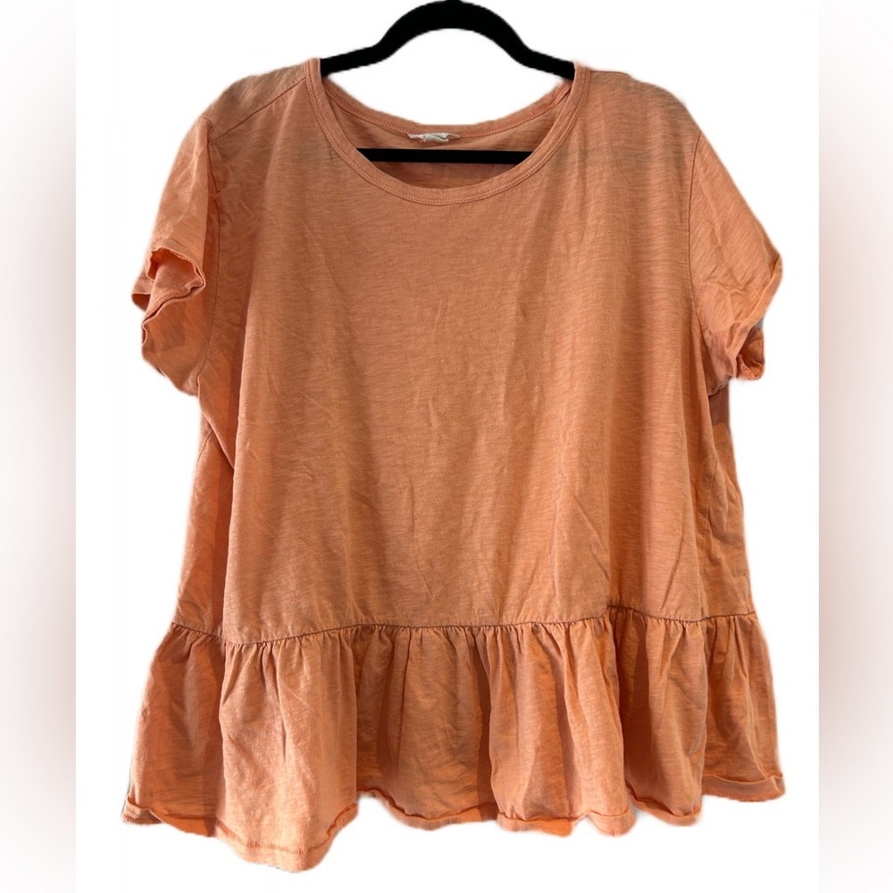 Orange Boxy Cuffed Short Sleeve Flowy Tee
